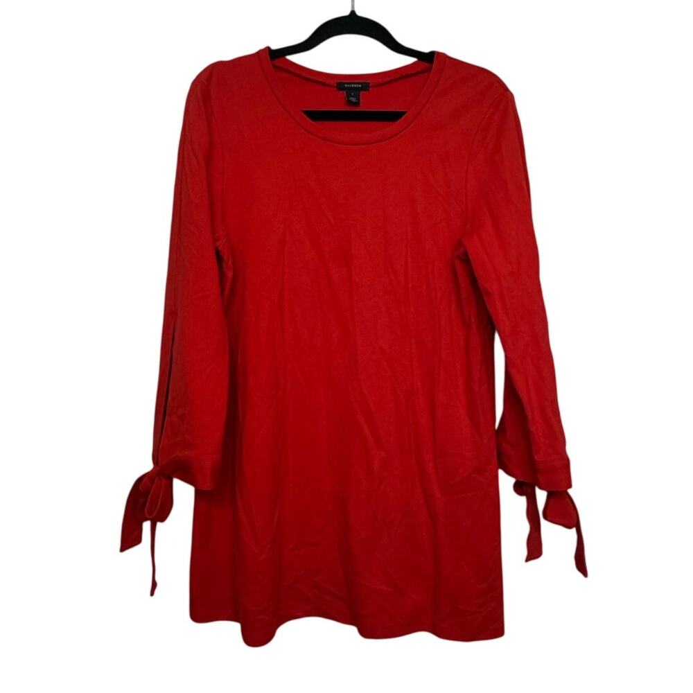 Halogen Red Tie Sleeve Tunic Mini Dress Size 1 (Medium) Stretch Scoop Neck